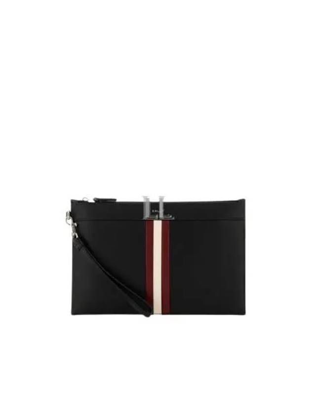 Logo Print Stripe Zipper Clutch Bag Black - BALLY - BALAAN 2