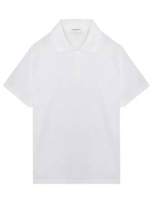 Cotton Pique Monogram Polo Shirt Men s Collar - SAINT LAURENT - BALAAN 1