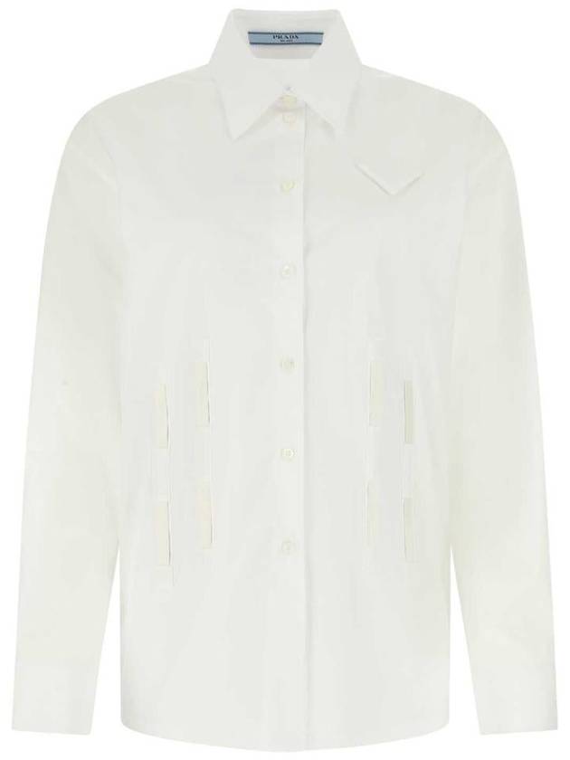 Women's Triangular Logo Strap Long Sleeve Shirt White - PRADA - BALAAN 2