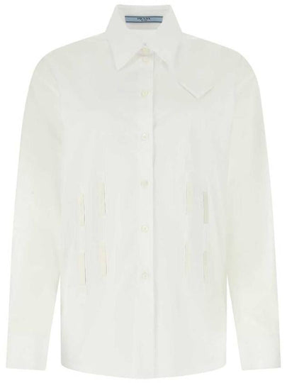 Women's Triangular Logo Strap Long Sleeve Shirt White - PRADA - BALAAN 2