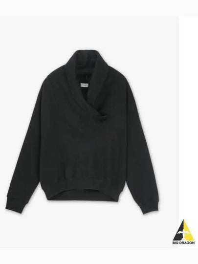 V-Neck Drop Shoulder Sweatshirt Black - SAINT LAURENT - BALAAN 2