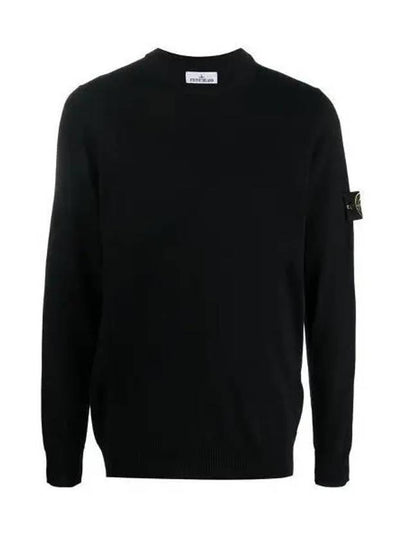 Logo Patch Round Neck Knit Top Black - STONE ISLAND - BALAAN 2