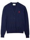 Small Heart Logo Wool Cardigan Navy - AMI - BALAAN 2