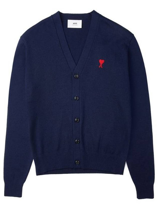 Small Heart Logo Wool Cardigan Navy - AMI - BALAAN 2