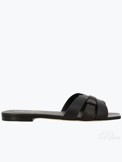 Tribute Smooth Leather Flat Mules Black - SAINT LAURENT - BALAAN 2