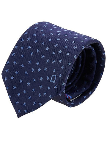 Ferragamo Men's Star Pattern Silk Tie 35 0917 F NAVY 0762317 - SALVATORE FERRAGAMO - BALAAN 1