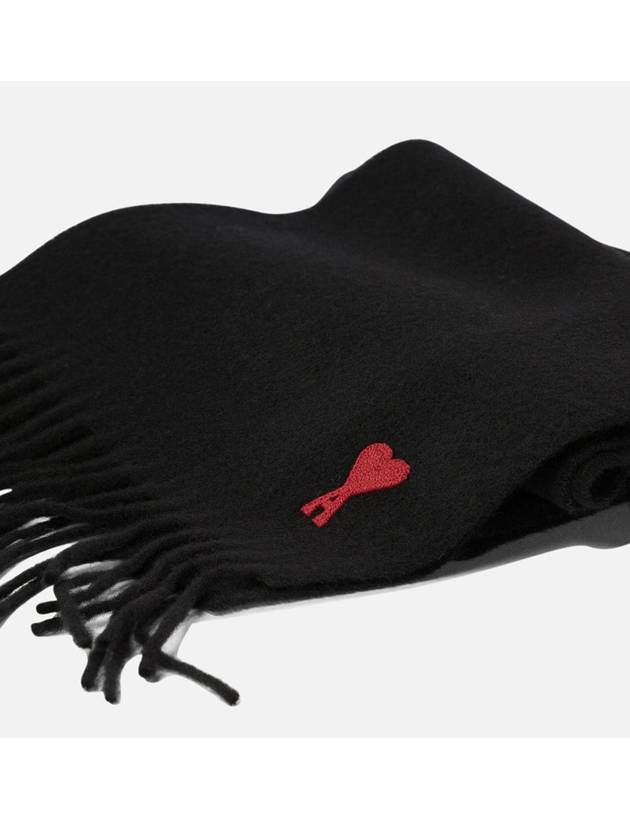 Small Heart Logo Classic Wool Scarf Black - AMI - BALAAN 6