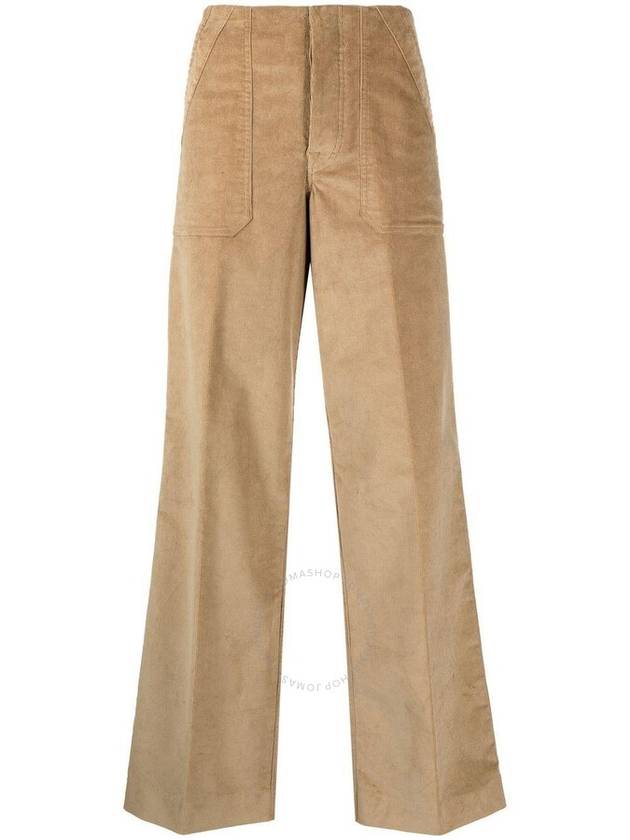 Women's Poplin Stretch Cotton Wide Pants Natural Camel Beige - MONCLER - BALAAN 2