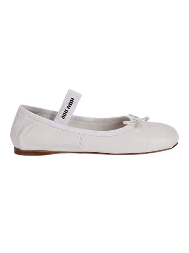 Women's Logo Strap Leather Ballerina White - MIU MIU - BALAAN.