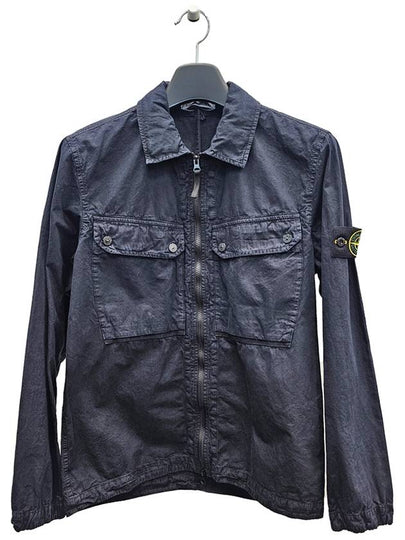 Brushed Organic Cotton Overshirt Jacket Navy - STONE ISLAND - BALAAN 2