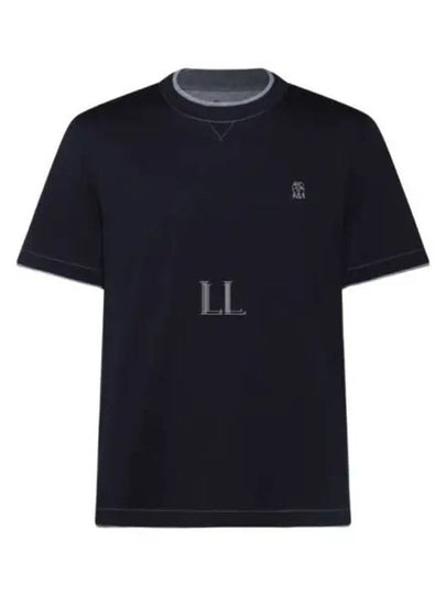 Embroidery Logo Short Sleeve T-Shirt Dark Blue - BRUNELLO CUCINELLI - BALAAN 2