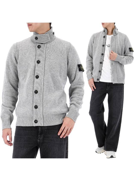 Wappen High Neck Button Up Wool Cardigan Melange Grey - STONE ISLAND - BALAAN 2