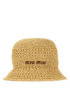 Woven Fabric Bucket Hat Beige - MIU MIU - BALAAN 1