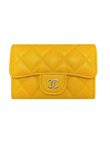 Classic Grained Shiny Calfskin Card Wallet Yellow - CHANEL - BALAAN 1