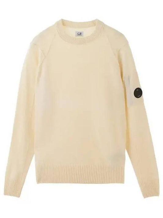 Lens Wappen Classic Crew Neck Wool Knit Top White - CP COMPANY - BALAAN 2