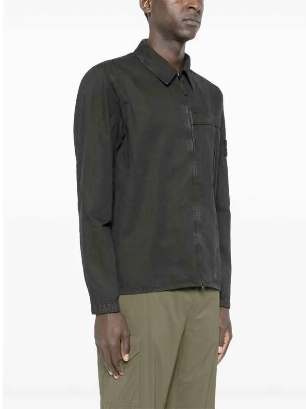 Organic Cotton Shirt Zip Up Jacket Black - STONE ISLAND - BALAAN 4