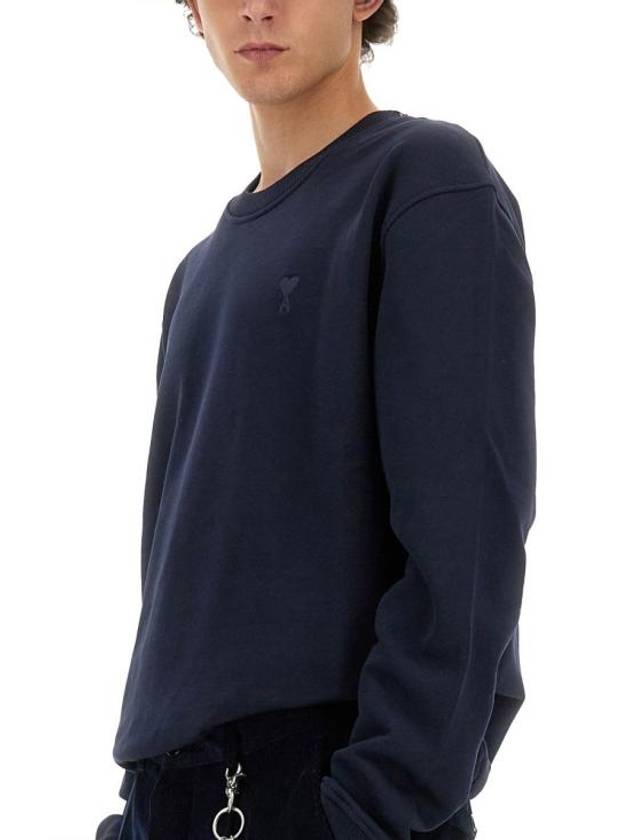 Embroidered Heart Logo Sweatshirt Navy - AMI - BALAAN 6