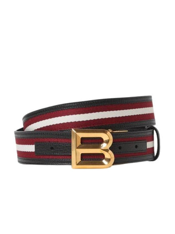 B Bold Buckle Leather Belt Red Black - BALLY - BALAAN 1