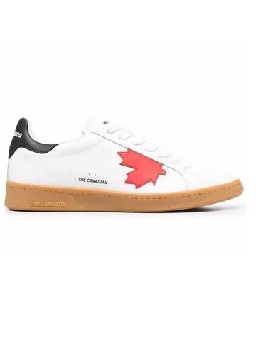 Boxer Leather Lace up Low Top Sneakers White Red - DSQUARED2 - BALAAN 1