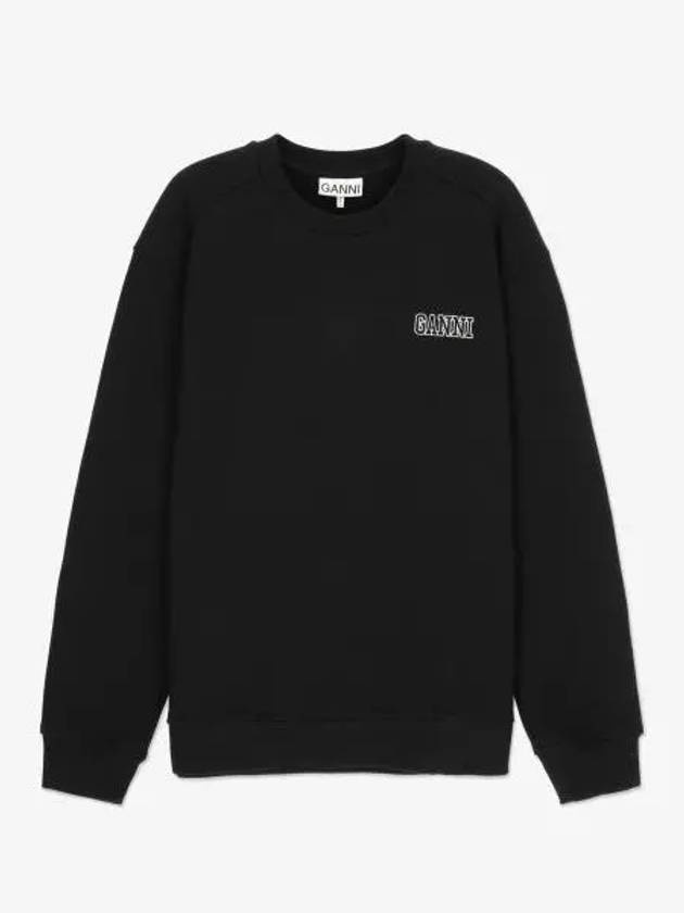 Embroidered Logo Cotton Sweatshirt Black - GANNI - BALAAN 2