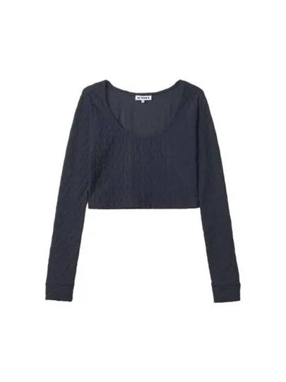 Women's Jacquard Crop Long Sleeve T-Shirt Navy - SUNNEI - BALAAN 2