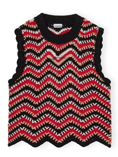 Cotton Crochet Vest Knit Top - GANNI - BALAAN 1