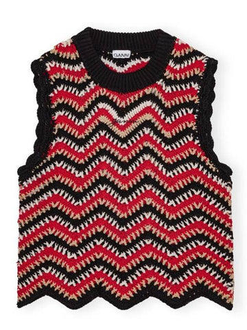 Cotton Crochet Vest Knit Top - GANNI - BALAAN 1