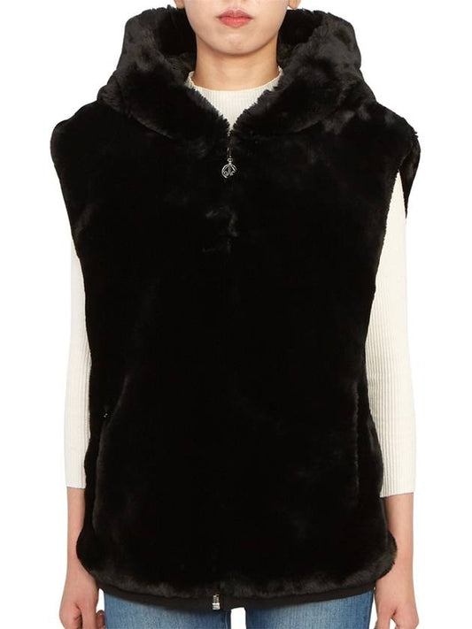 State Bunny Fur Hooded Vest Black - MOOSE KNUCKLES - BALAAN 2