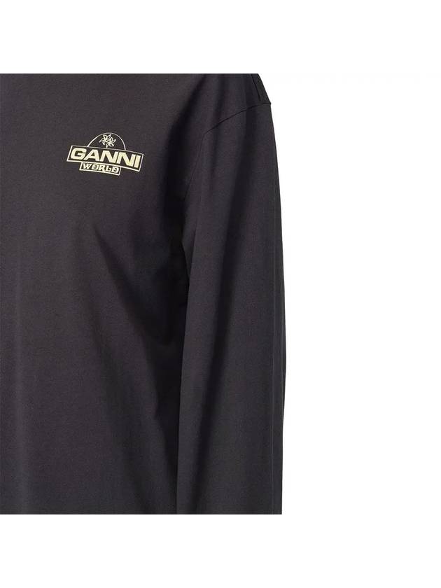 Logo Print Long Sleeve T-Shirt Black - GANNI - BALAAN 4