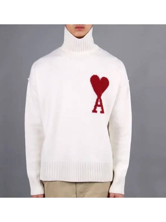 Intarsia Heart Logo Turtleneck White - AMI - BALAAN 2