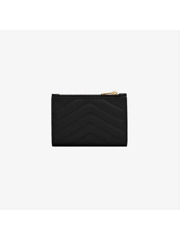 Grain Leather Quilted Stitch Card Wallet Black - SAINT LAURENT - BALAAN 4