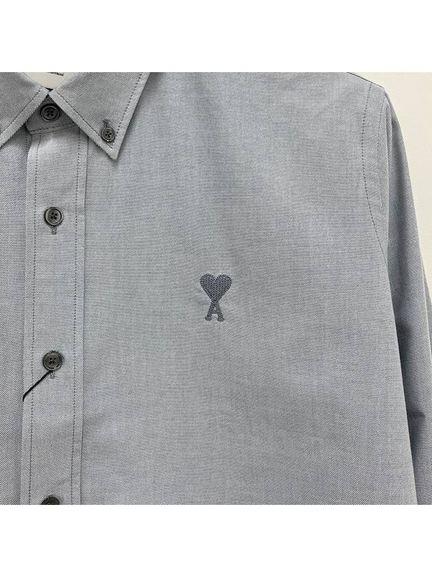 Embroidered Logo Long Sleeve Shirt Blue - AMI - BALAAN 6