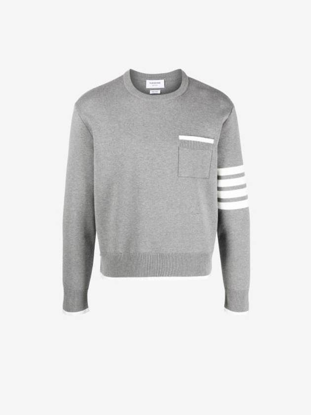 Milano Stitch 4-Bar Boxy Crew Neck Pullover Knit Top Grey - THOM BROWNE - BALAAN 2