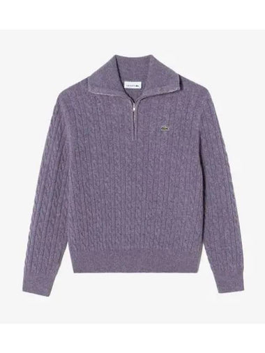 Women s cable half zip up sweater light purple - LACOSTE - BALAAN 1