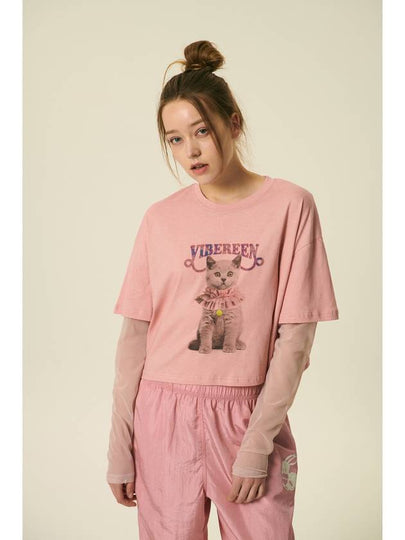 Bella Cat Mesh Layered Long Sleeve T Shirt Pink - VIBEREEN - BALAAN 2