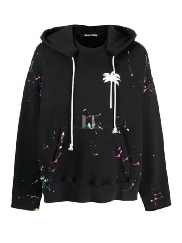 Palm Tree Print Paint Splatter Effect Hoodie Black - PALM ANGELS - BALAAN 2