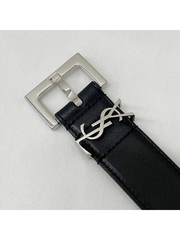 Square Buckle Monogram Leather Belt Black - SAINT LAURENT - BALAAN 6