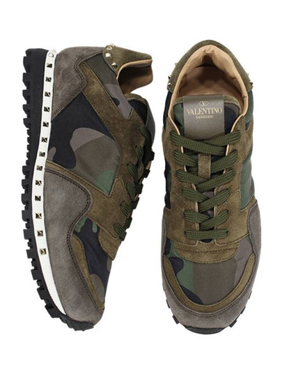 Camouflage Rockstud Low-Top Sneakers Khaki Grey - VALENTINO - BALAAN 2