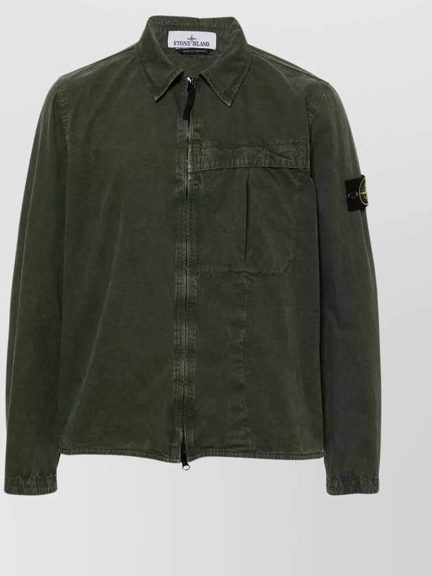 Organic Cotton Shirt Zip Up Jacket Musk - STONE ISLAND - BALAAN 2