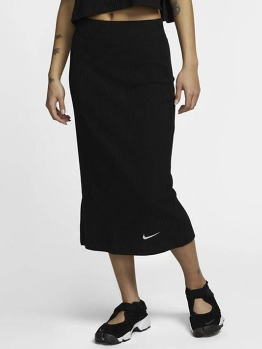 High Rise Slim Fit Ribbed Skirt DV7957 010 Black WOMENS S M Asian - NIKE - BALAAN 1