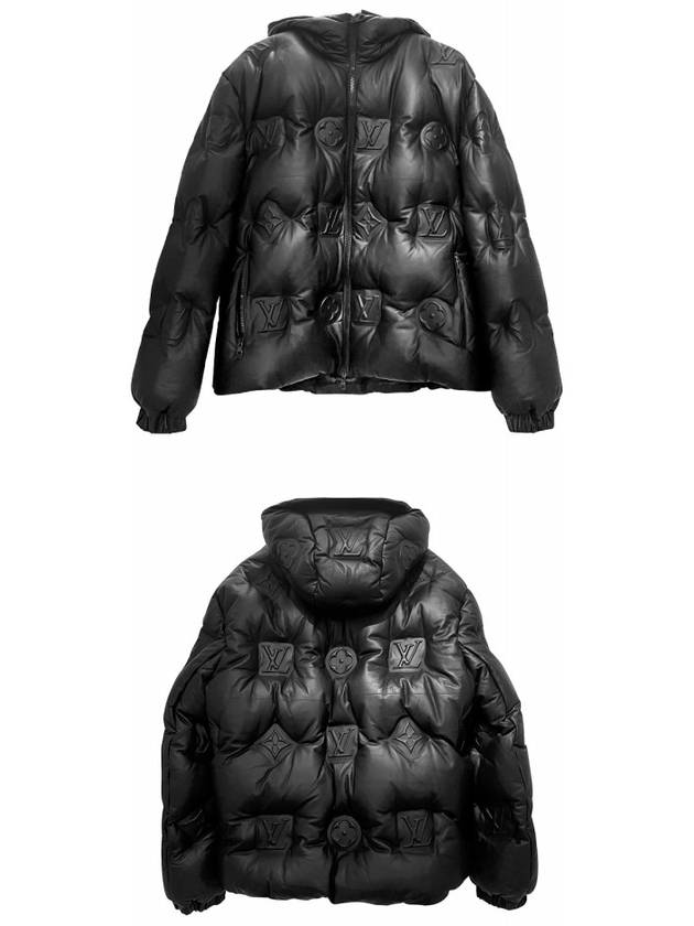 1AAUZH Monogram Logo Leather Hooded Down Jacket Black Men's Jacket TSH - LOUIS VUITTON - BALAAN 4