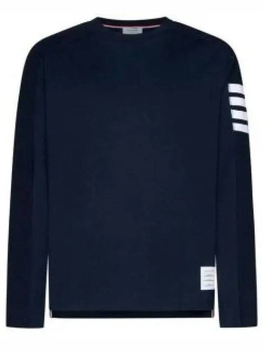 4-Bar Striped Cotton Long Sleeve T-Shirt Navy - THOM BROWNE - BALAAN 2