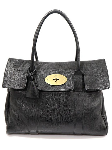 HH5988 Black leather gold plated Bayswater medium tote bag - MULBERRY - BALAAN 1