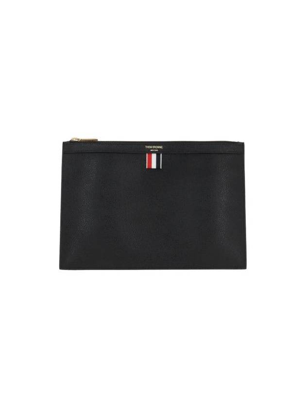 Pebble Grain Three Stripes Zipper Small Clutch Bag Black - THOM BROWNE - BALAAN 2