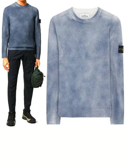 Wappen Patch Handspray Cotton Knit Top Blue Marine - STONE ISLAND - BALAAN 2