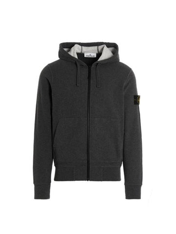 Wappen Patch Cotton Fleece Zip Up Hoodie Dark Grey - STONE ISLAND - BALAAN 1