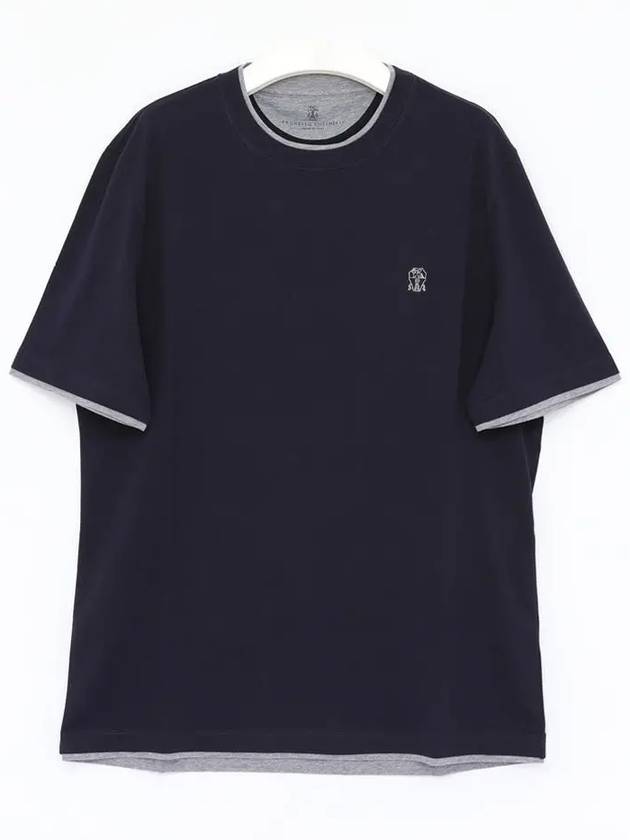 Cotton Short Sleeve T-Shirt Navy - BRUNELLO CUCINELLI - BALAAN 2