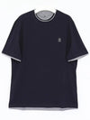 Cotton Short Sleeve T-Shirt Navy - BRUNELLO CUCINELLI - BALAAN 3