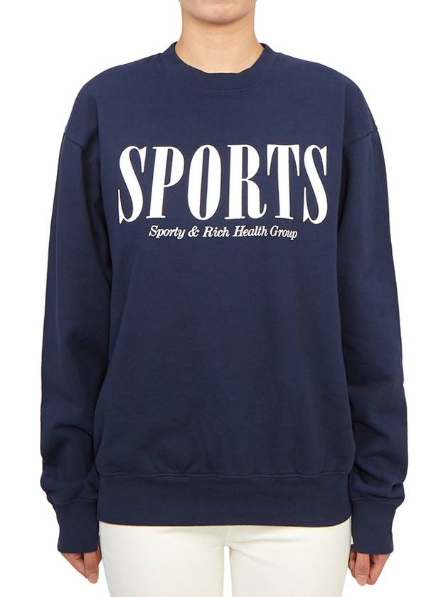 Graphic Print Cotton Sweatshirt Navy - SPORTY & RICH - BALAAN 2