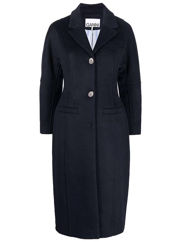 Women's Notch Lapel Single Coat Navy - GANNI - BALAAN 2